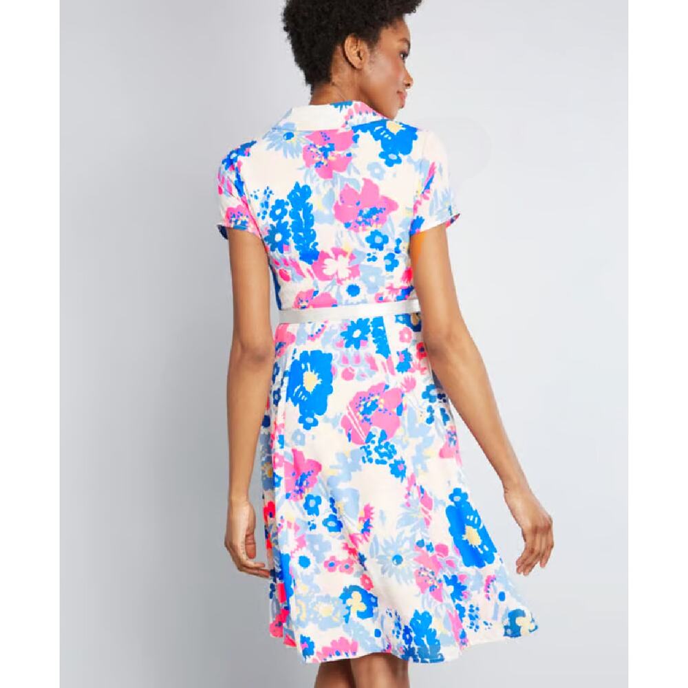 MODCLOTH Exciting Find Shirt Midi Dress Pink Blue Floral Small Retro Spring - Picture 5 of 11